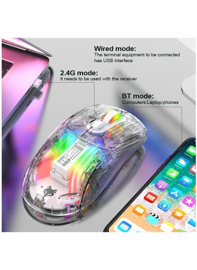 XUNFOX - XYH20 Wireless Three-mode gaming mouse full body transparent design RGB lighting -Black - Image 1