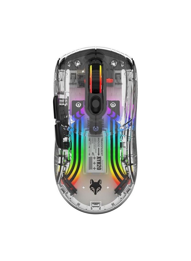 XUNFOX - XYH20 Wireless Three-mode gaming mouse full body transparent design RGB lighting -Black - Image 1