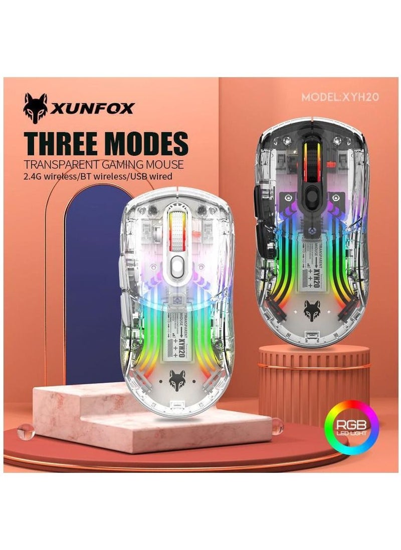 XUNFOX - XYH20 Wireless Three-mode gaming mouse full body transparent design RGB lighting -Black - Image 1