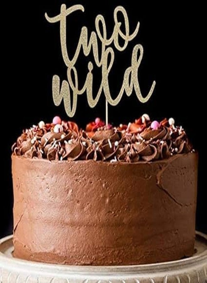 TrifleArte Two Wild Cake Topper | 2nd Birthday Party Gold Glitter | Second Birthday Photo Props | Party Decoration Supplies | Smash Cake Decoration - Image 2