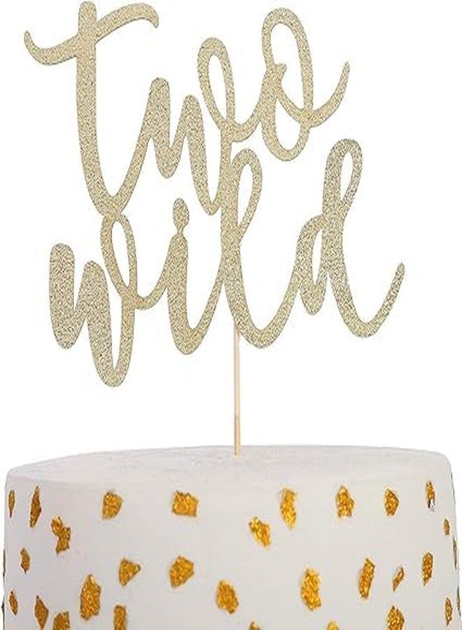 TrifleArte Two Wild Cake Topper | 2nd Birthday Party Gold Glitter | Second Birthday Photo Props | Party Decoration Supplies | Smash Cake Decoration - Image 1
