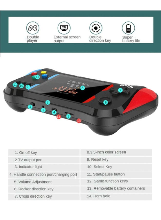 ساب وحدة تحكم ألعاب Fend Sup Youth Joystick 500 في 1 شاشة ملونة عالية الدقة مقاس 3.5 بوصة مع مقبض ألعاب خارجي  - Image 5