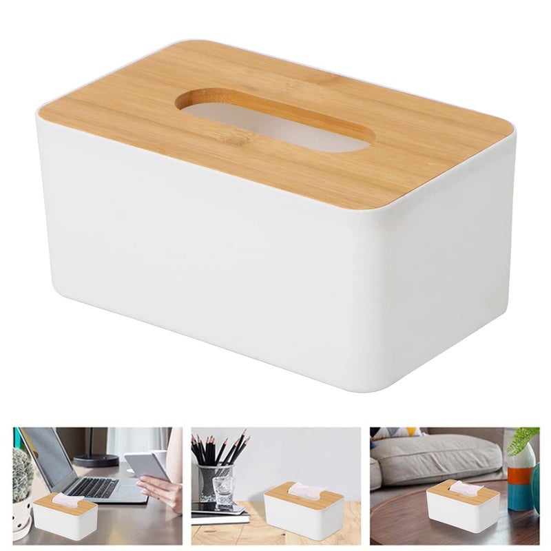 TYAGY Tyagy Wooden Tissue Paper Holder Box Organizer for Car and Home Decor, 21 x 12.5 x 9.5 Cm | Wood, Plastic | White - Image 3