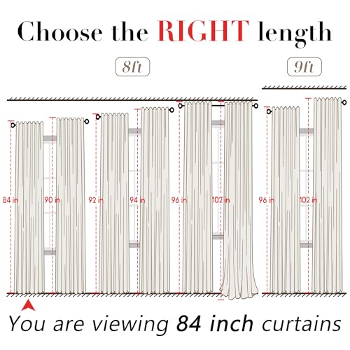 XTMYI Linen Cotton Farmhouse Curtains for Living Room Bedroom 84 Inches Long Two Sheer Hook Belt Pleated Back Tab Birch Off White Ivory Neutral Boho Sour Cream Curtain Drapes 84 Length 2 Panels Set - Image 3