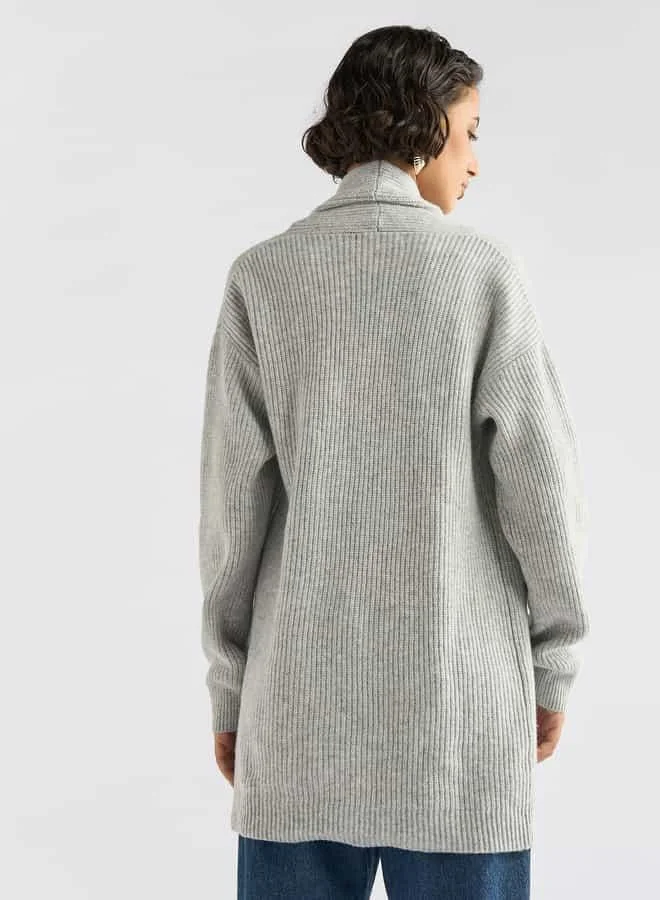 Splash FAV Textured Open Front Cardigan with Long Sleeves