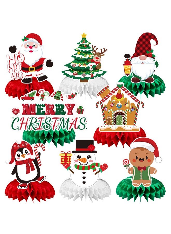 JULMELON Christmas Table Decorations Honeycomb Centerpieces,8 Pcs 3D Double Side Xmas Holidays Table Centerpieces Cute Santa Snowman Table Toppers Decor For Christmas Party Supplies - Image 1