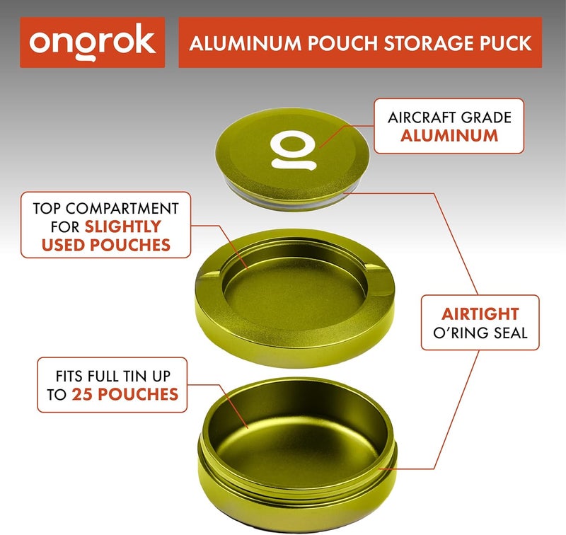 ONGROK ZPuck, Aluminum Pouch Holder, Metal Airtight/Air Proof Storage Container, Preserve Flavor, Sleek and Portable Tin Holder for Pouches & Small Essentials (Green) - Image 3
