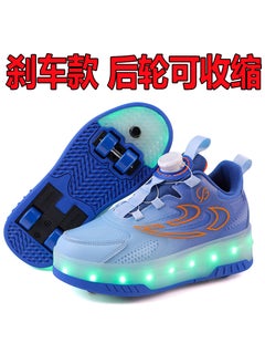 Childrens Invisible Four-Wheel Roller Skates Womens Kids Walking Shoes Mens Kids Scooters Retractable Single Row Wheel Skates 389 sapphire blue [four wheels] rear wheels can be retracted