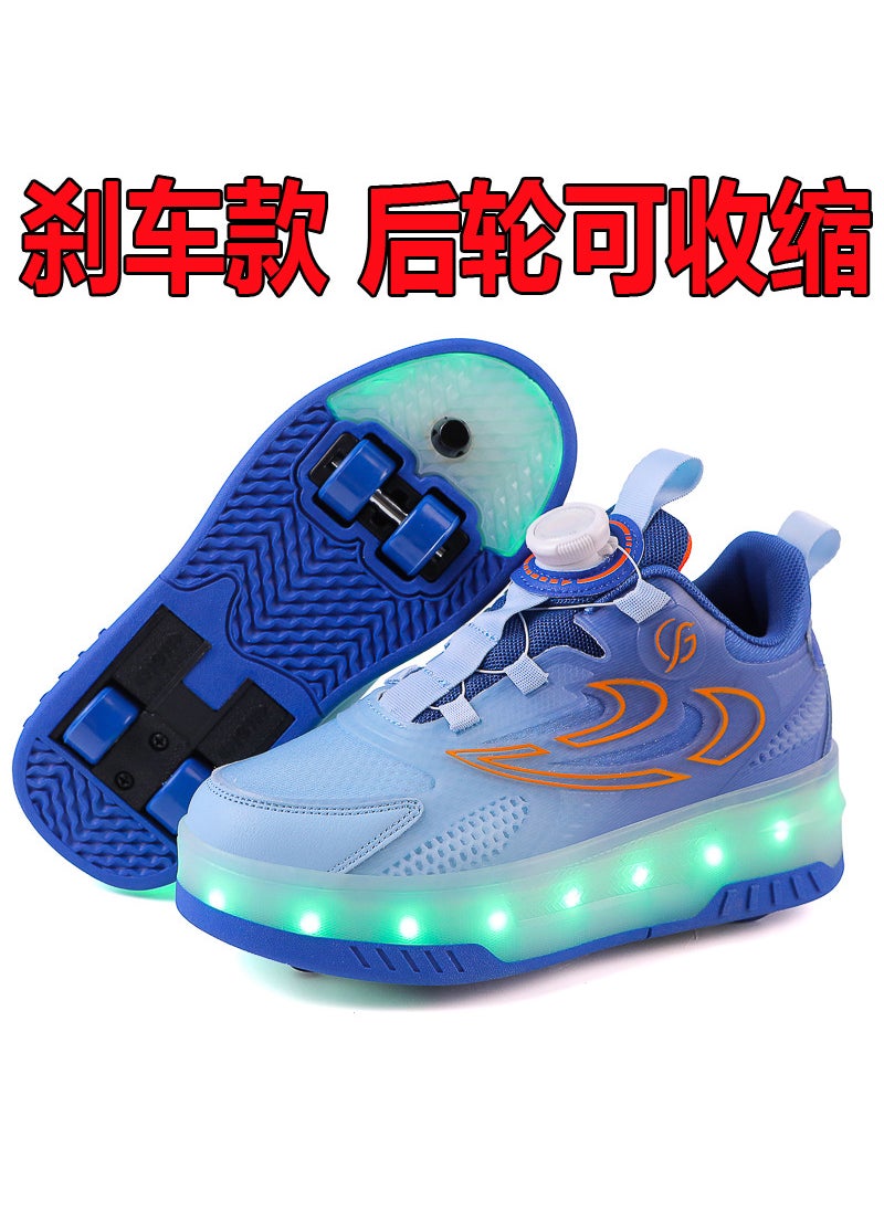 Generic - Childrens Invisible Four-Wheel Roller Skates Womens Kids Walking Shoes Mens Kids Scooters Retractable Single Row Wheel Skates 389 sapphire blue [four wheels] rear wheels can be retracted - Image 1