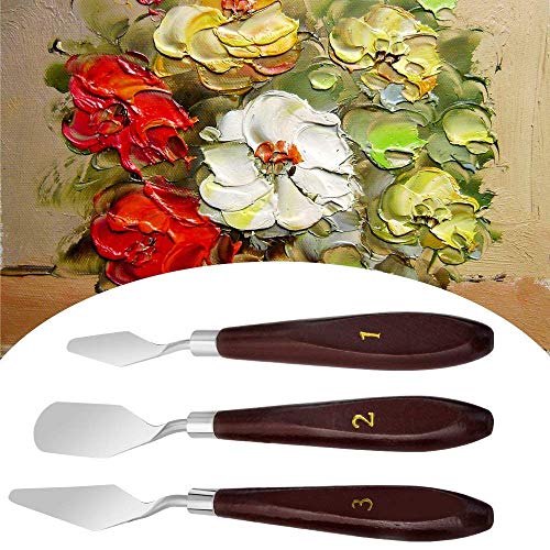Qatalitic Set of 5 Palette Painting Knives of Various Sizes & Shapes, Stainless Steel Scraper Spatula Polished Brown Handle for Artist Canvas Oil Paint Color Mixing - Image 5