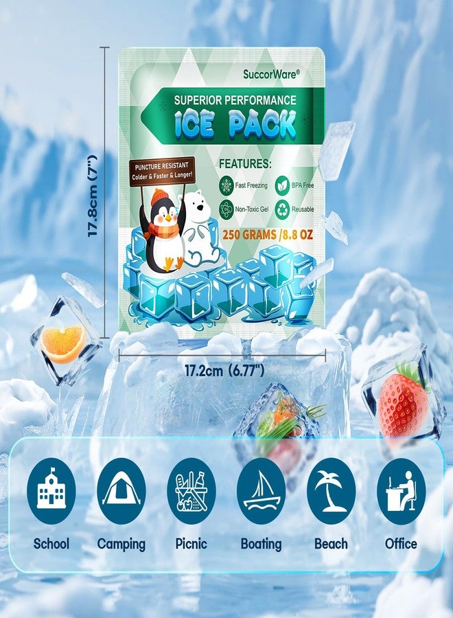 SuccorWare 5 Packs Reusable Ice Packs for Lunch Boxes - 12+ Hour Cooling Ice Gel Pack for Camping, Beach, Office - Ice Packs for Cooler Bag, Cooler Backpacks (250 Grams) - Image 2
