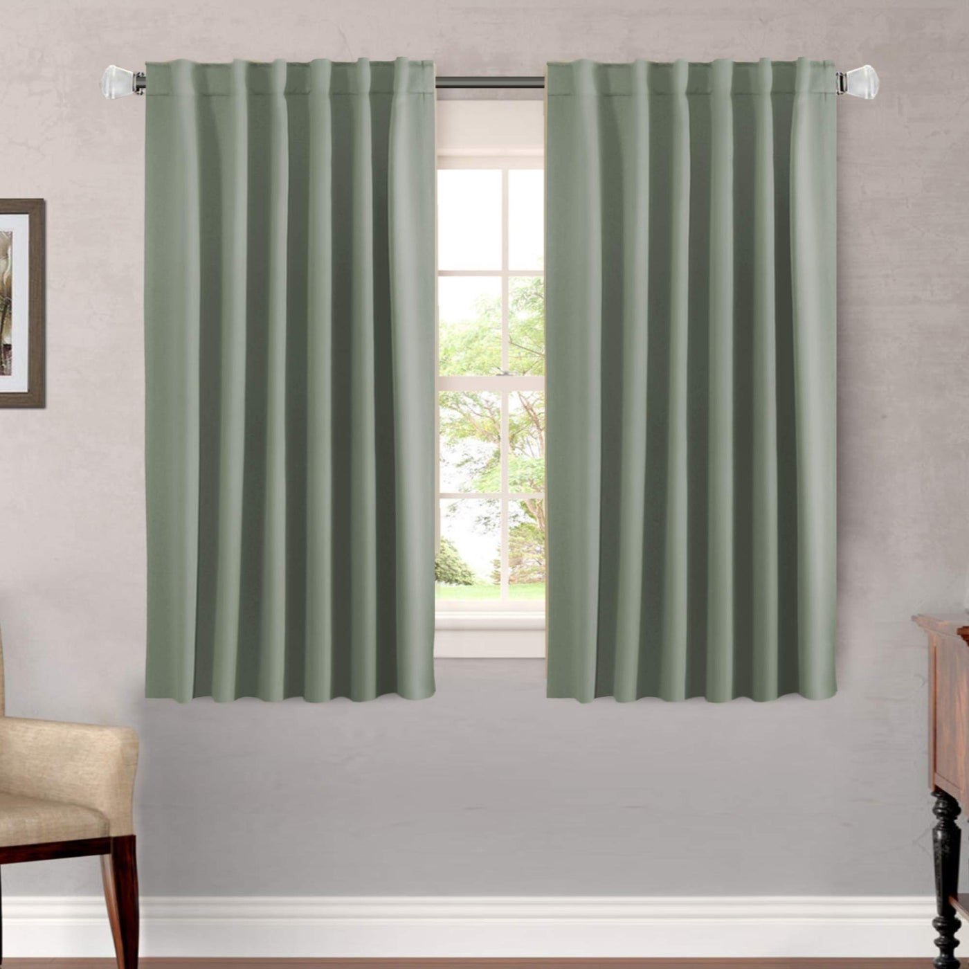 HVERSAILTEX Blackout Curtains Thermal Insulated Window Treatment Panels Room Darkening Blackout Drapes for Living Room Back TabRod Pocket Bedroom Draperies 52 x 54 Inch Light Sage 2 Panels