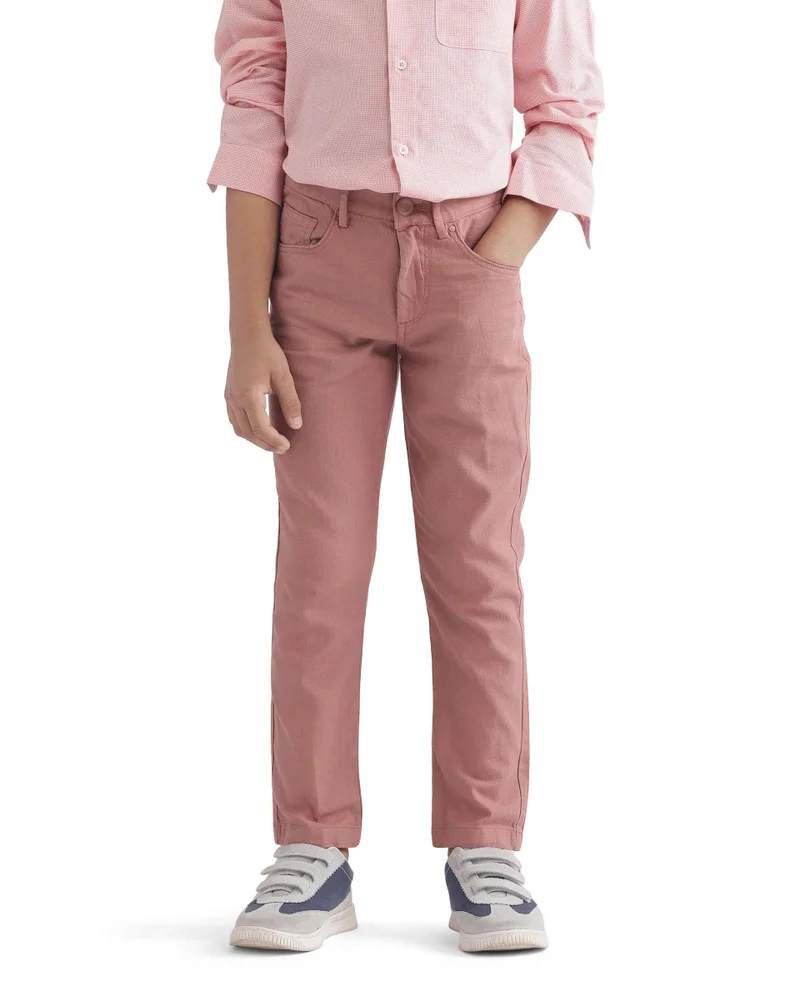 رير ونز Rare Ones Kids Spon Rust Cotton Button & Zip Regular Fit Plain Trouser