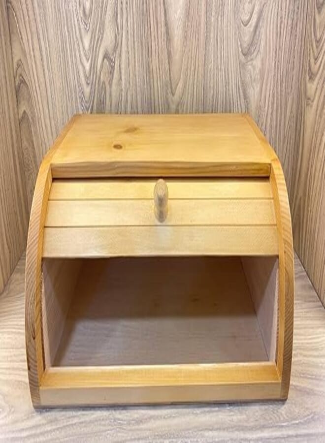 Generic Wooden Roll Top Bread Box with Storage Shelf, Pine Wood Construction, 42 x 28 x 17 cm, Natural .em