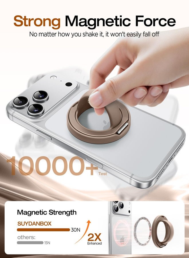 SuydanBox Magnetic Phone Grip, 360° Rotation & 180° Flip Universal Phone Ring Stand, Silicone Phone Ring Holder for Back of Phone for iPhone 17/16/15/14/13/12 Pro Max/Plus, Brown - Image 4