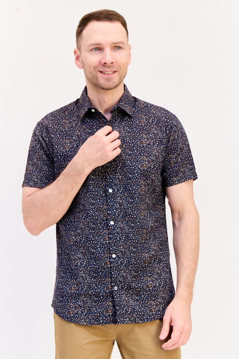 Jack Jones Men Slim Fit  Allover Print Short Sleeve Casual Shirt, Multicolor - Image 1