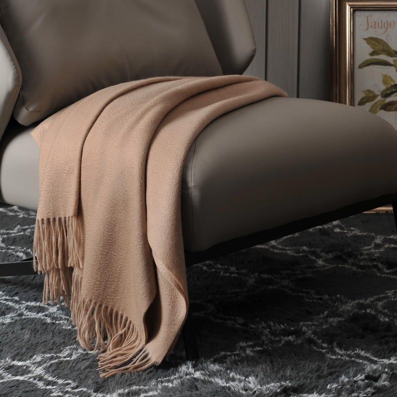 EP Mode 100% Pure Cashmere Throw Blanket for Sofa  Classic Design with Gift Box (Rugby Tan) - Image 3
