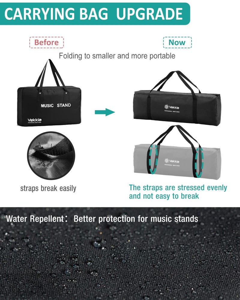 Vekkia Professional Portable Sheet Music Stand - Folding Adjustable Holder, with Carrying Bag, Sturdy for Instrumental Performance, Band & Travel - Image 5