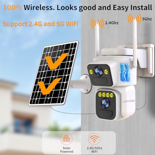 Luovisee Dual Lens Outside Cameras for Home Security Cameras 4 Pack,2.4G & 5G WiFi,Solar Battery Powered Camera with AI Motion Siren,SD/Free Cloud Storage,No Monthly Fee,Color Night Vision,Waterproof - Image 3
