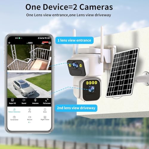 Luovisee Dual Lens Outside Cameras for Home Security Cameras 4 Pack,2.4G & 5G WiFi,Solar Battery Powered Camera with AI Motion Siren,SD/Free Cloud Storage,No Monthly Fee,Color Night Vision,Waterproof - Image 2