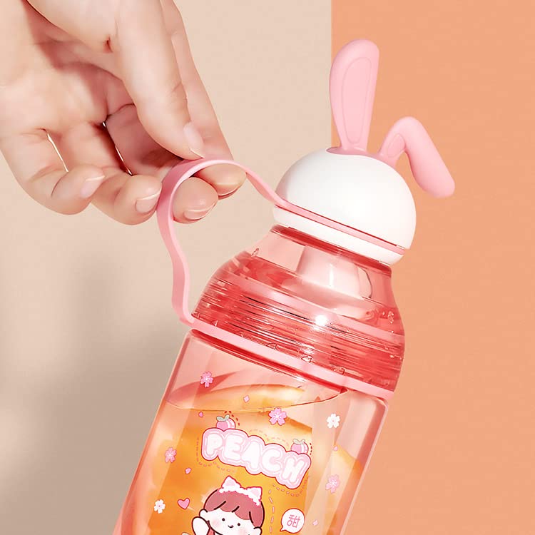 TEMSON Water Bottle with Straw and Adjustable Strap for Kids – School Sipper Water Bottle for Kids, Cartoon Themed Cute Water Bottle for Boys and Girls (400 ML)(ABL-1034) (Pink) - Image 2