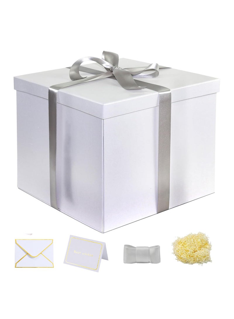 دان كولين مربع هدايا كبيرة ، 12x12x10 بوصة مع غطاء مربع هدايا بيضاء ، للهدايا ، مربع عيد ميلاد ، مربع عروق الزفاف ، لحفلات الزفاف ، عيد الحب ، عيد الأم ، تغليف الهدايا - Image 1