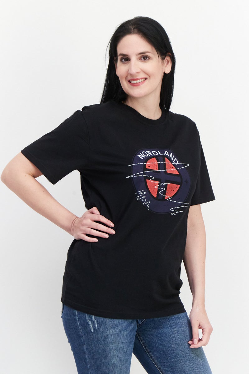 Nordland Women Crew Neck Graphic Printed Short Sleeves T-shirt, Black - Image 1