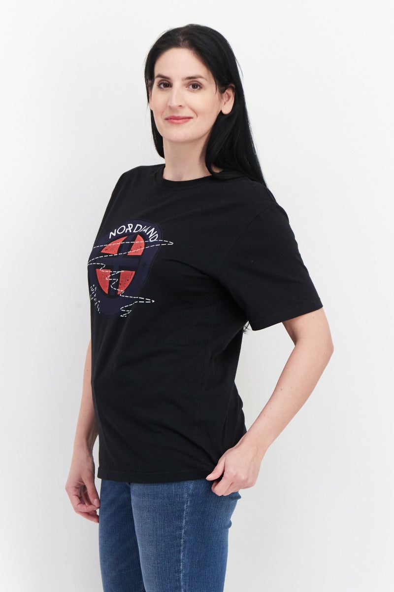 Nordland Women Crew Neck Graphic Printed Short Sleeves T-shirt, Black - Image 2