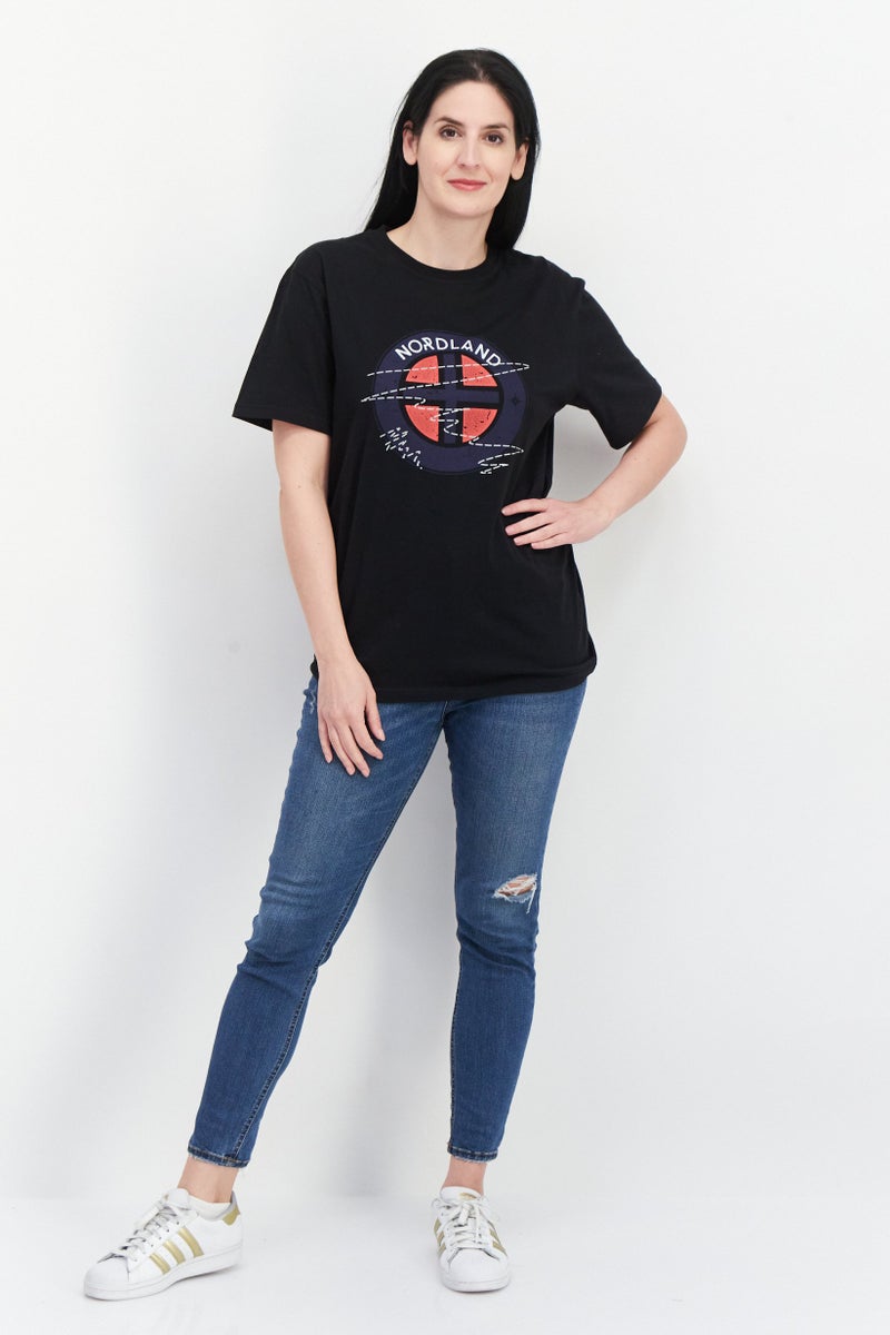 Nordland Women Crew Neck Graphic Printed Short Sleeves T-shirt, Black - Image 4