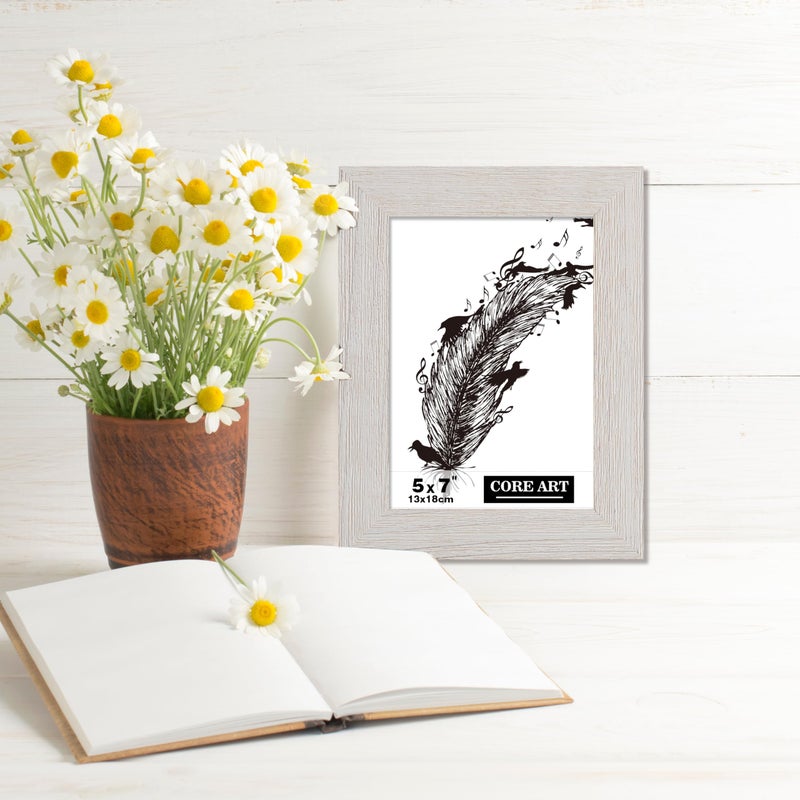 CORE ART 5x7 Picture Frame  Handmade Wood Rustic White Photo Frame Set of 2  High Definition Semi-tempered Glass Wall or Tabletop Display - Image 4