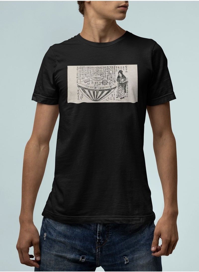 MERCH Ancient Japan Spaceship Notes T-Shirt: Unleash Your Cosmic Creativity  - Image 1