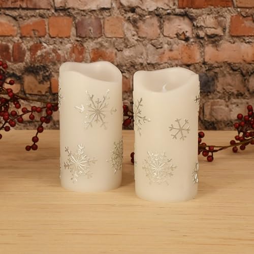 LumaBase Battery Operated Wax LED Candles, Snowflake - Set of 2 - Image 2