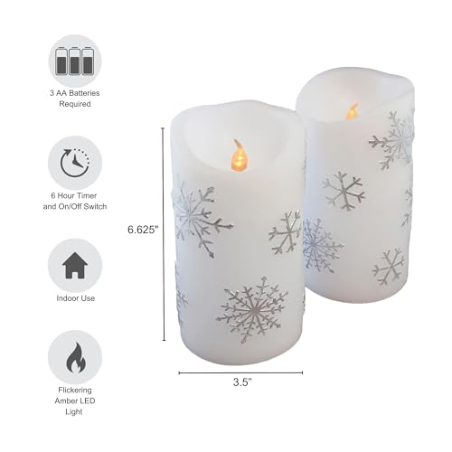 LumaBase Battery Operated Wax LED Candles, Snowflake - Set of 2 - Image 4