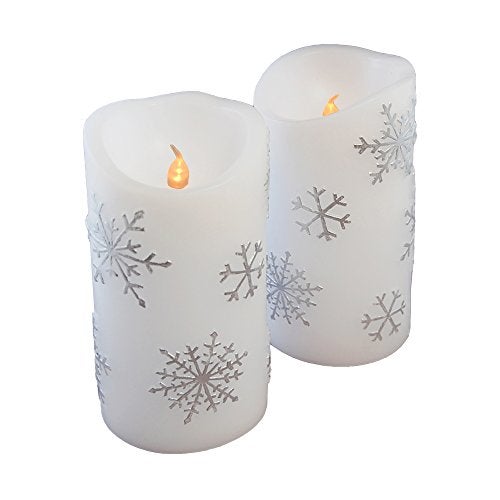 LumaBase Battery Operated Wax LED Candles, Snowflake - Set of 2 - Image 1