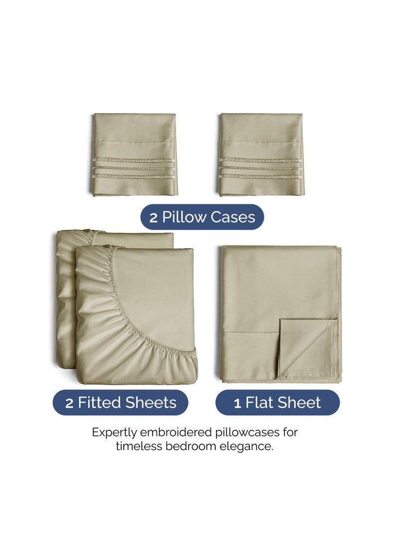 Split King Size 5 Piece Sheet Set - Extra Soft  Breathable & Cooling Sheets - Hotel Luxury Durable Bed Sheets for Women & Men - Deep Pockets  Easy-Fit & Wrinkle-Free Sheets - Taupe Oeko-Tex Bed Sheets