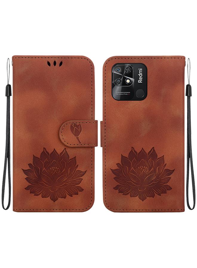 Case For Xiaomi Redmi 10 Power India Lotus Embossed Leather Phone Case  - Image 1