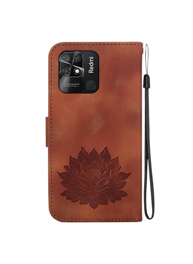 Case For Xiaomi Redmi 10 Power India Lotus Embossed Leather Phone Case  - Image 3