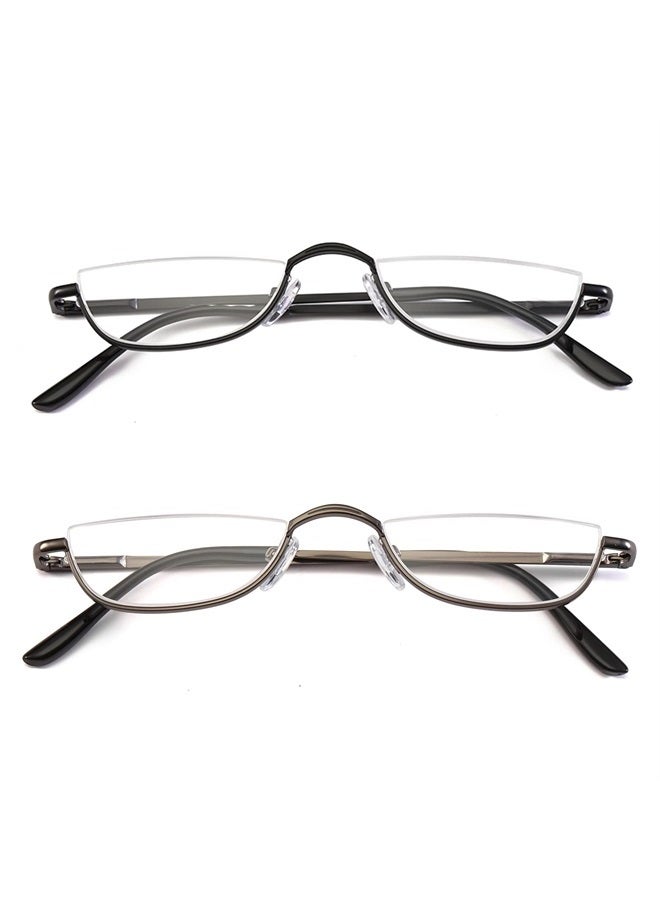 KoKoBin Half Reading Glasses - 2 Pairs Half Rim Metal Frame Glasses Spring Hinge Readers for Men and Women, Black+Gunmetal 2.50  - Image 2