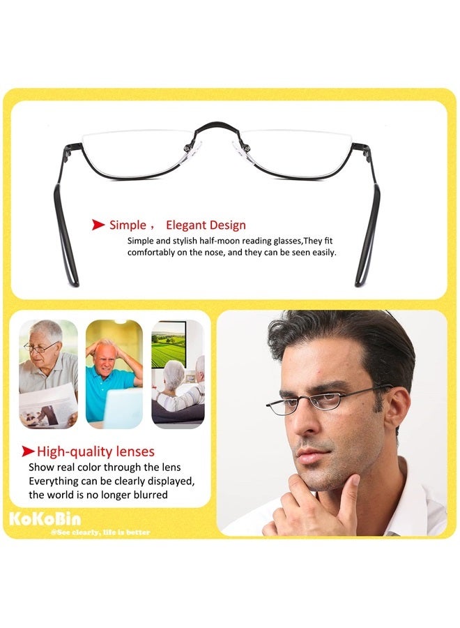 KoKoBin Half Reading Glasses - 2 Pairs Half Rim Metal Frame Glasses Spring Hinge Readers for Men and Women, Black+Gunmetal 2.50  - Image 5