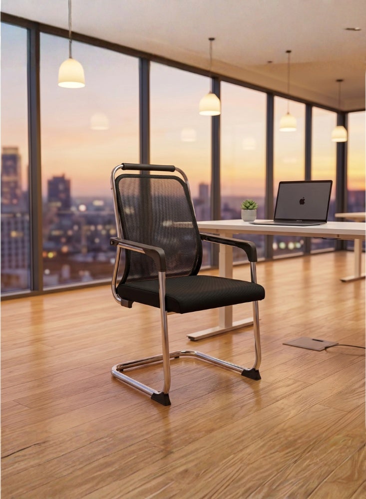 Karnak Tavon Office Visitor Chair | Ergonomic Mesh Chair with Armrest | Comfortable for Home, Conference, Waiting Room & Office Furniture (Black) - Image 1