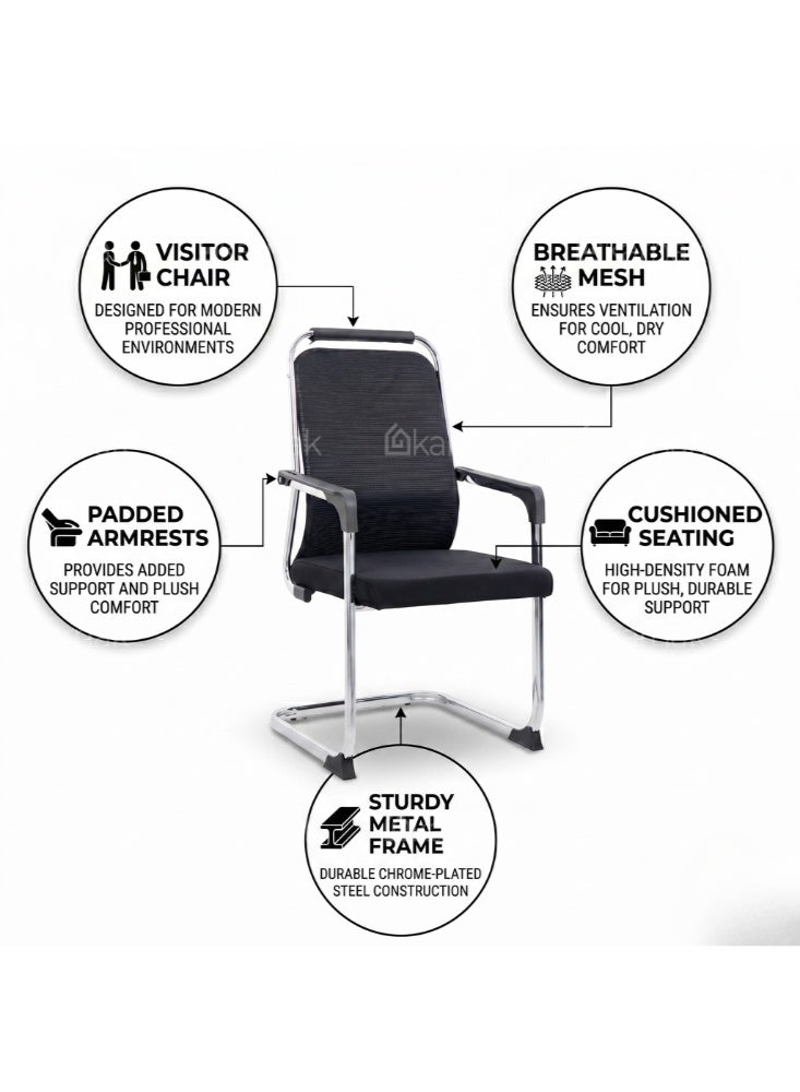 Karnak Tavon Office Visitor Chair | Ergonomic Mesh Chair with Armrest | Comfortable for Home, Conference, Waiting Room & Office Furniture (Black) - Image 3