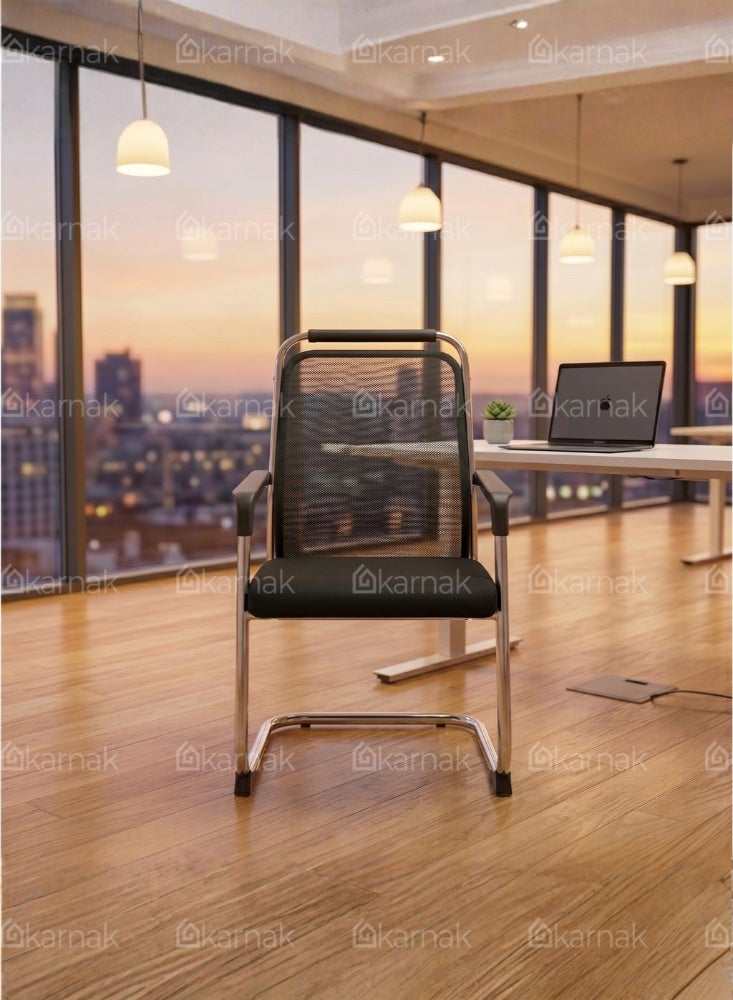 Karnak Tavon Office Visitor Chair | Ergonomic Mesh Chair with Armrest | Comfortable for Home, Conference, Waiting Room & Office Furniture (Black) - Image 4