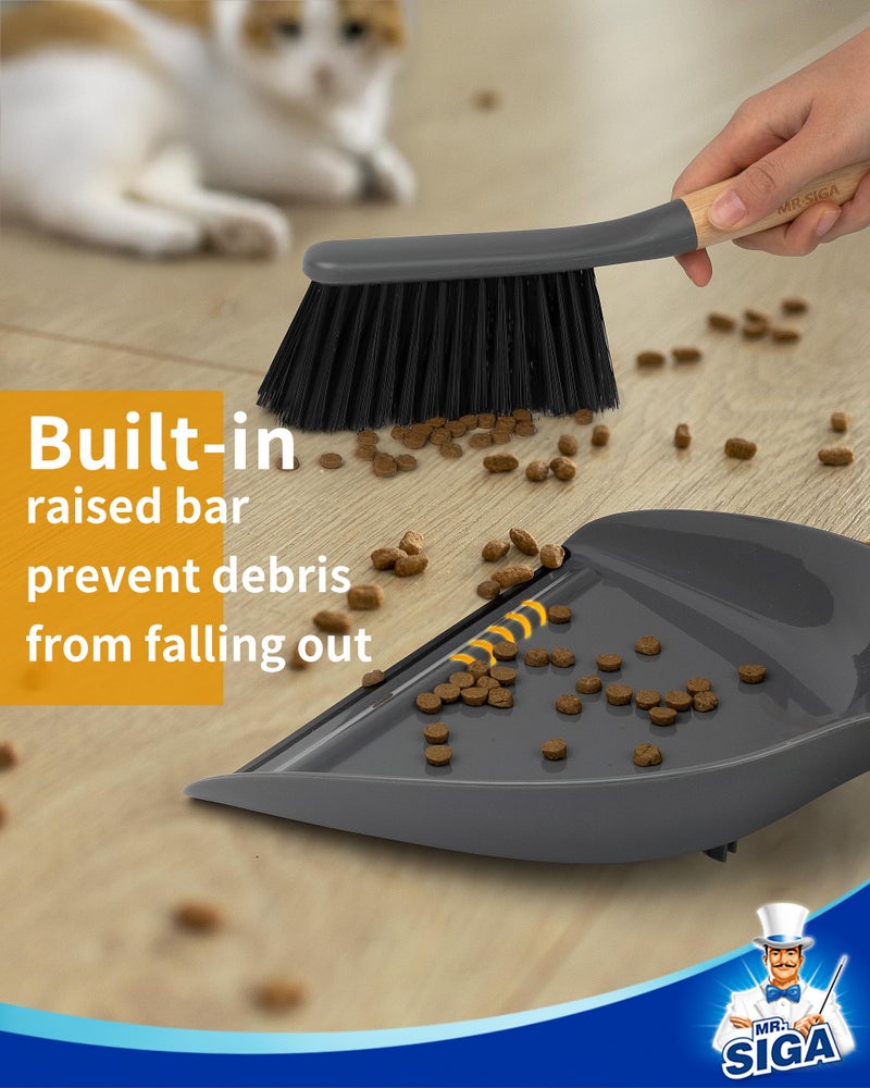 Mr Siga MR.SIGA Dustpan and Brush Set, Portable Cleaning Brush and Dustpan Combo with Bamboo Handle, Gray, 1 Set - Image 5