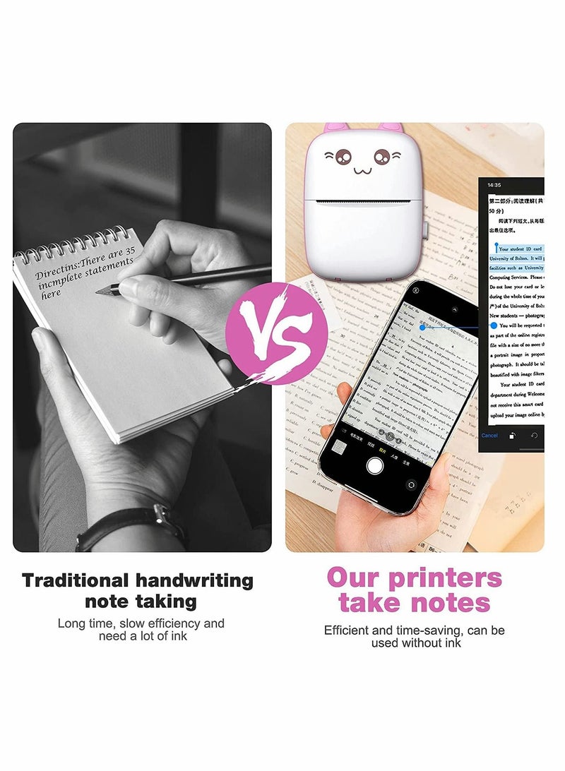 Portable Printer, Mini Pocket Printer Wireless Bluetooth Thermal Printer with Thermal Printing Paper USB Cable for Note Photo Web Document Printing Label Receipt Study Home Office, Pink - Image 3
