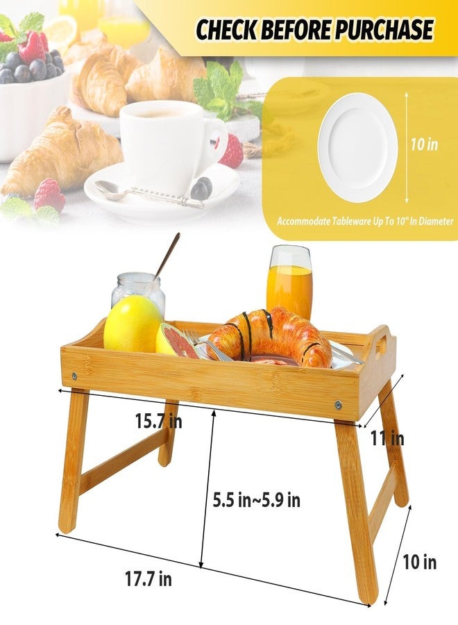 MorTime Bed Tray Table with Folding Legs, Bamboo Breakfast Tray with Handles for Bed, Sofa, Eating, Working, Foldable Laptop Desk Food Snack Tray Serving Tray - Image 2