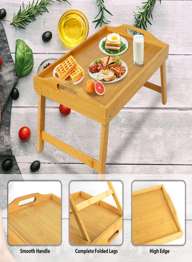 MorTime Bed Tray Table with Folding Legs, Bamboo Breakfast Tray with Handles for Bed, Sofa, Eating, Working, Foldable Laptop Desk Food Snack Tray Serving Tray - Image 3