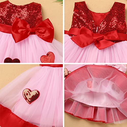 IBAKOM Infant Baby Toddler Girl Valentines Day Outfits Red Heart Shiny Sequins Tulle Tutu Birthday Cake Smash Outfits Easter Baptism Dress Princess Wedding Prom Party Dress Red Heart 18-24 Months - Image 2