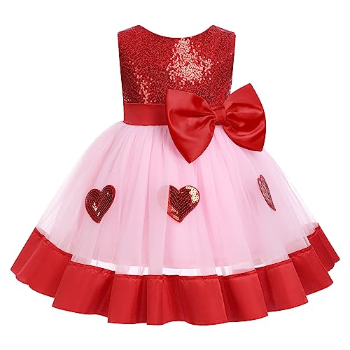 IBAKOM Infant Baby Toddler Girl Valentines Day Outfits Red Heart Shiny Sequins Tulle Tutu Birthday Cake Smash Outfits Easter Baptism Dress Princess Wedding Prom Party Dress Red Heart 18-24 Months - Image 1
