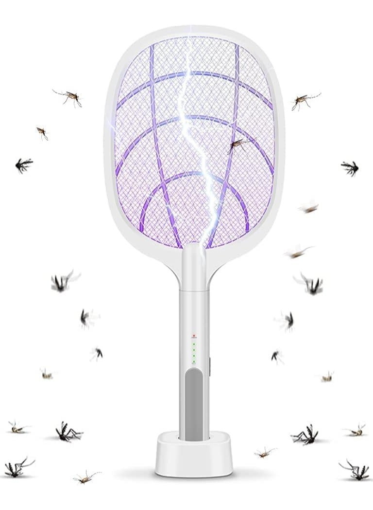 ELTRAZONE Electric Fly Swatter Racket, mosquito killer 3000V 2 in 1 Bug Zapper with 3 Layer Safety Mesh Safe to Touch and a USB Rechargeable Base, for Indoor Outdoor Use - Image 1
