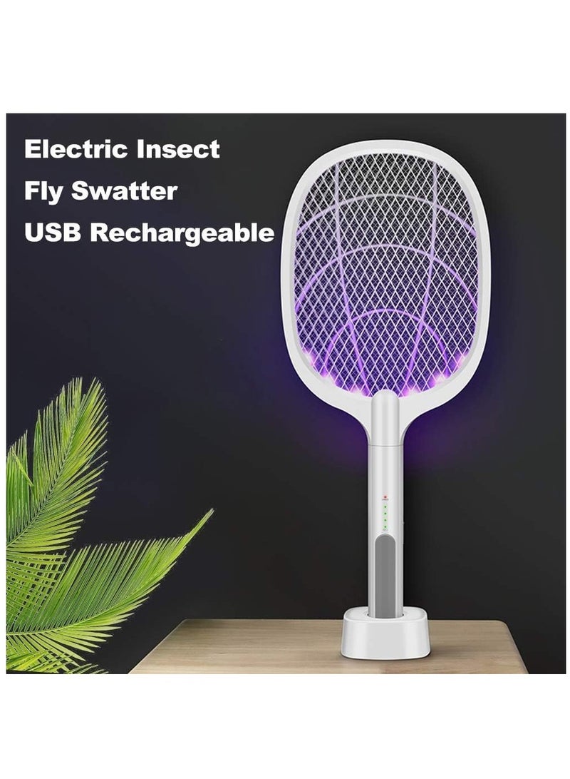 ELTRAZONE Electric Fly Swatter Racket, mosquito killer 3000V 2 in 1 Bug Zapper with 3 Layer Safety Mesh Safe to Touch and a USB Rechargeable Base, for Indoor Outdoor Use - Image 4